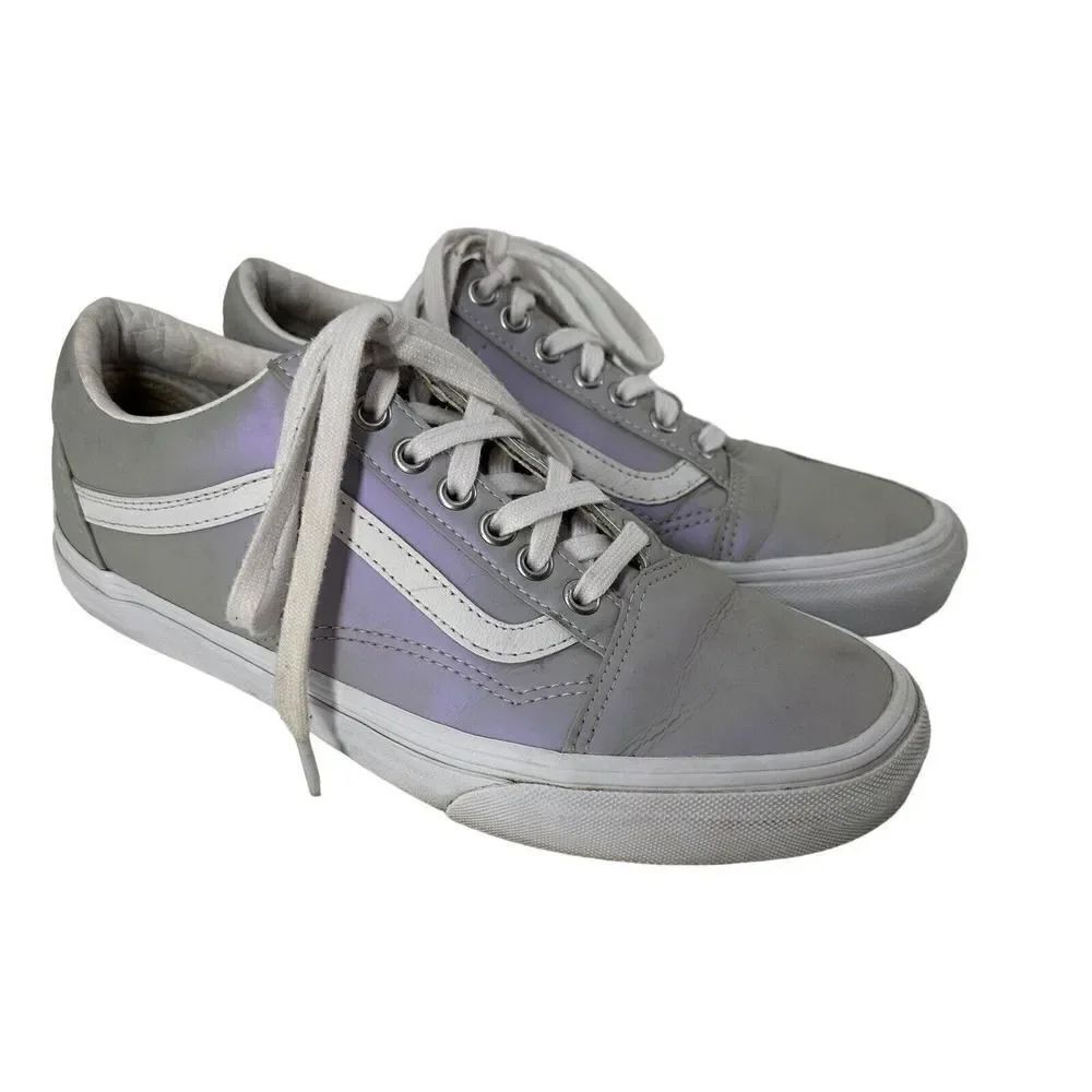VANS Old Skool Sneakers Iridescent Low Top Womens Size 8.5 Purple Gray Lace Up